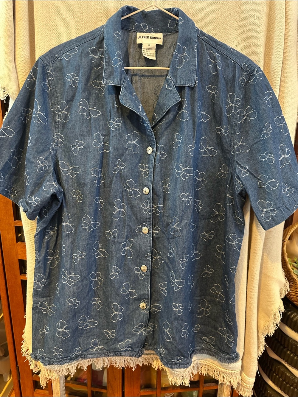 Alfred Dunner Butterfly Embroidered Denim Button Shirt (18) XL